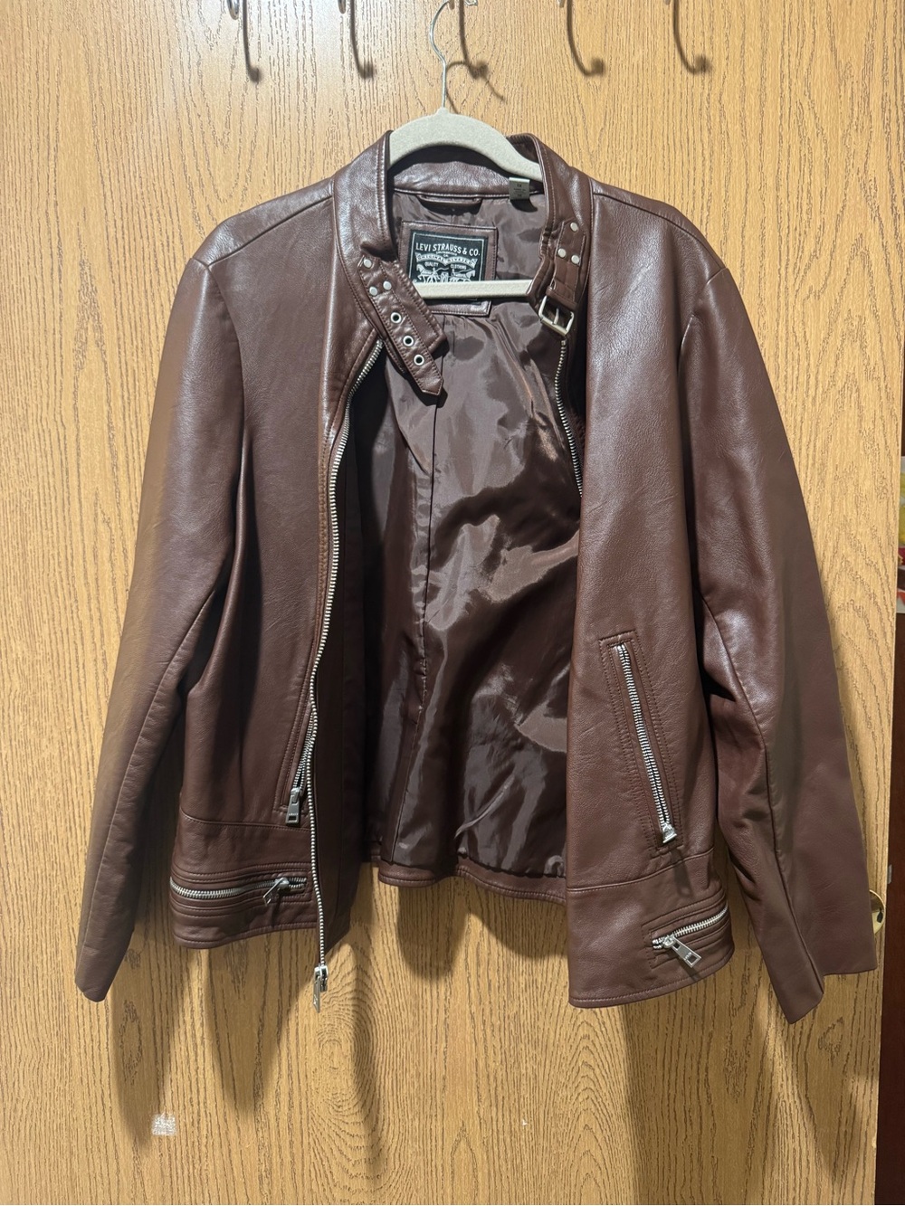 Levi's Chocolate Brown Faux Leather Moto Jacket with Zip Details